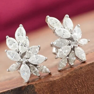 Pendientes de diamantes con tachuelas de oro blanco de 10 k florales de corte marquesa de 1,44 quilates - Imagen 1 de 5