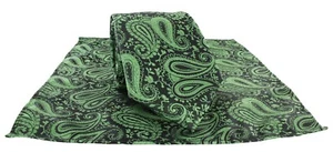 Michelsons of London Dark Green Tonal Paisley Wedding Tie & Pocket Square Set - Picture 1 of 4