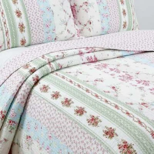 NEU! ~ COZY COTTAGE SHABBY CHIC ROSA ROT BLAU GRÜN WEISS ROSE WEICHES STEPPSET - Bild 1 von 12