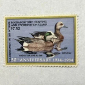 Vtg 1984 $7.50 Wigeon Department Of Interior Hunting 50th Anniversary - Picture 1 of 2