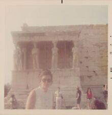 Vintage Photo - 1970s - Woman Stands In Front Of Ancient Ruin Statues In Greece