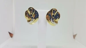 Ohrringe Knopf Gelbgold Und Weiß 18KT 750 11,6 Gr Diamanten Und Saphire (3146) - Bild 1 von 12