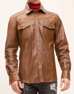 Camicia biker uomo in pelle di agnello moto stile moto moda manica intera - Foto 1 di 6