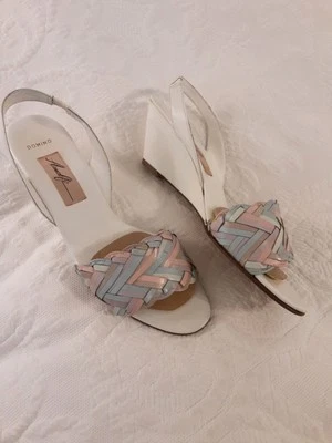 Amalfi Italian Ladies Wedge Heel White Multicolored Pastel Woven Top 9N - Image 1 of 4