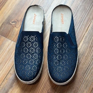 JSport Floral Mules Mujer’s Talla 7M. Azul marino, patrón de recorte floral. - Imagen 1 de 7