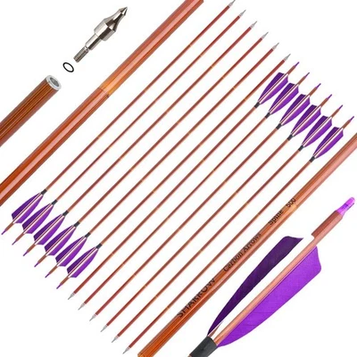 30" Carbon Arrows 4" Feathers SP500 Recurve Bow Longbow Archery Hunting Target - Image 1 of 4