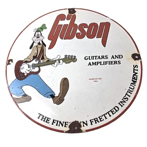 Vintage Gibson Guitars - Acoustic Electric Bass Porcelain Gas Station Goofy Sign - Picture 1 of 14