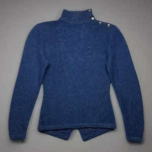 VTG Giorgio Grati Women’s Blue Mo Hair Slim Fit Tribal Embroidery Sweater Sz 44 - Picture 1 of 11