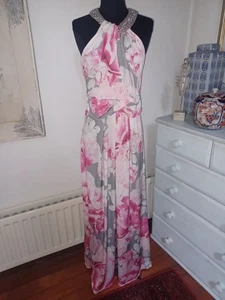 DEBUT FLORAL LONG EVENING DRESS - UK 18 - Silky Jersey Maxi Prom Wedding - NEW - Picture 1 of 10