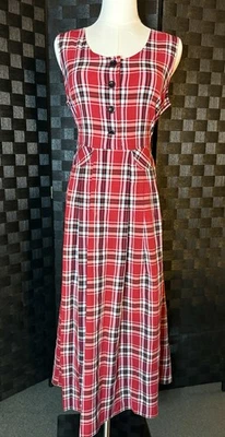 VTG Katie Lee Red Tartan Plaid Sleeveless Maxi Dress Belted Pockets Size 6 - Image 1 of 4