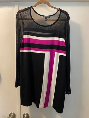 Vestido Vaina Manga INC Illusion Diseño Blocado de Color Negro Blanco Magenta IX Foto 1 de 4