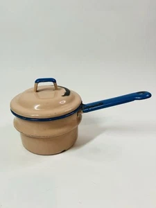Pink with Blue Trim Enamelware Small Pan - Picture 1 of 7