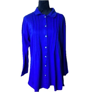 Woman Within Blue 2pc Pajamas Pjs W/pants Pockets  & Long Sleeve Set Med 14/16 - Picture 1 of 21