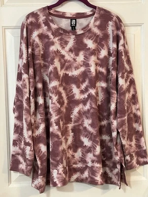 Women’s Ideology 3X Pink Mauve Tie-Dye Sweatshirt 3/4 Sleeve Crew Neck - Image 1 of 4