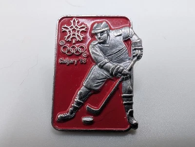 Calgary 1988 Olympics Ice Hockey Pin Red Enamel Vintage - Image 1 of 3