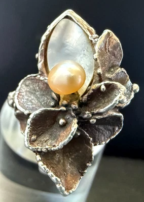 Schöner Ring von EHINGER  SCHWARZ Silber 925 Gr.55 mit Perlmutt und Perle (AN6) - Bild 1 von 4