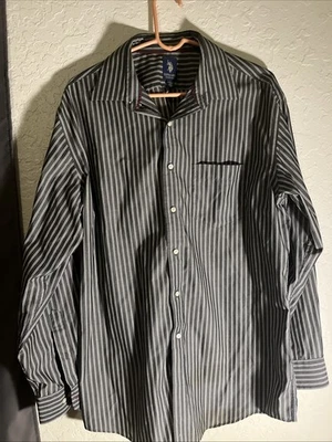 Polo Assn dos EUA. Camisa masculina grande manga longa com botões cinza listrado bolso - Imagem 1 de 4