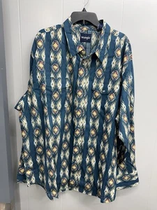Wrangler Men's XXXL Checotah Southwestern Striped Print Long Sleeve Pearl Snap - - Picture 1 of 6