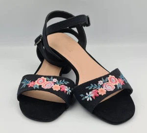 Footglove Open Toe Sandals Wider Fit Black Embroidered Womens Uk Size 5 New - Picture 1 of 16
