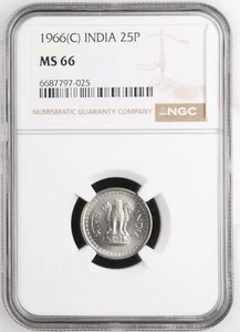 India 25 Paise 1966C NGC MS 66 - Picture 1 of 2
