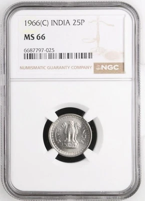 India 25 Paise 1966C NGC MS 66 - Image 1 of 2