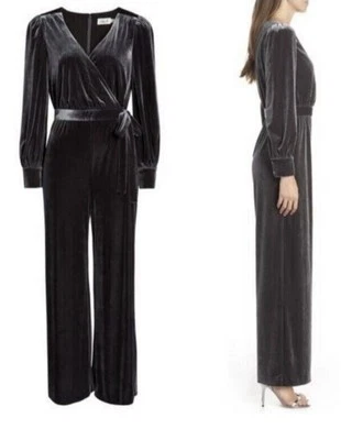 Eliza J Velvet Jumpsuit  Size 4 Gray Long Sleeve - Image 1 of 4