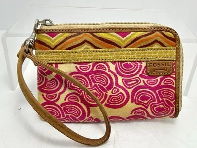 Fossil KEY-PER Muñequera Recubierta de PVC Cartera sin asas Cremallera Organizador Amarillo Rosa #J Foto 1 de 4