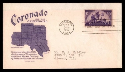 Mayfairstamps US FDC 1940 Coronado South Western Territory Map First Day Cover a - Image 1 of 2