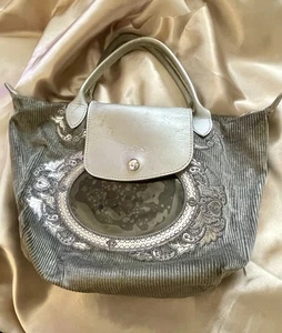 RARE Longchamp Le Pliage Christmas Edition Handbag – Velvet Corduroy Mirror Tote - Picture 1 of 7