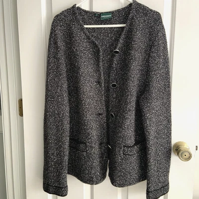 Geiger Jacket Women 42 Black White Wool blnd Austria Button Up Blazer Cardigan - Image 1 of 4