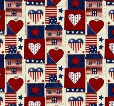 3 Yards Quilt Cotton Fabric - David Textiles 4th July Patriotic American Heart - Image 1 of 2