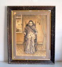 Antique Indian Woman Portrait Painting on Big Black & White Photograph  Frame