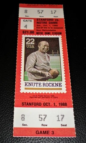 NOTRE DAME vs STANFORD 1988 COMPLETE TICKET-NATIONAL CHAMPIONS Cover