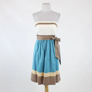 Blue vory taupe beige colorblock BCBG PARIS strapless knee-length dress 4 - Picture 1 of 8