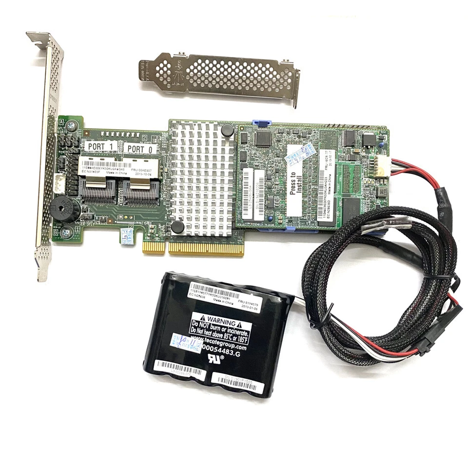 IBM M5110 PCI-E Server RAID 00AE807 46C9027 512MB cache + 49571-01 BBU battery - Image 1 of 4