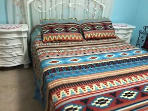 Southwest Mesa Santa Fe Lightweight Fleece Coverlet Bed Cover Blanket & Sham Set - Picture 1 of 4