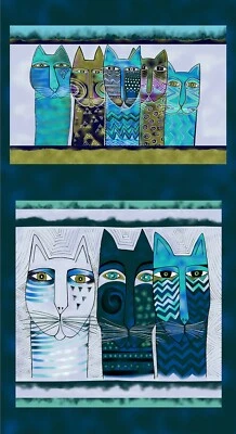 Tela de panel de almohada para gatos GRANDES Feline Frolic Laurel Burch AQUA verde azulado 23 x 44 pulgadas Foto 1 de 4