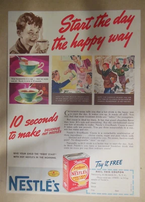 Nestle's Cocoa Ad: Start The Day The Happy Way ! from 1939 11 x 15 inches - Image 1 of 4