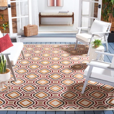 SAFAVIEH Outdoor VER089-0313 Veranda Collection Creme / Red Rug - Image 1 of 3