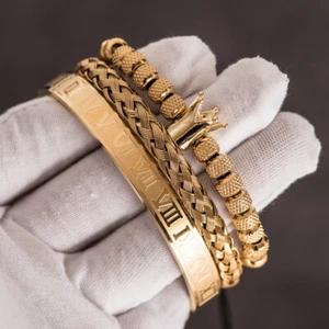 Pulsera de lujo para hombres King Crown Roman Numberal Bangle & Bracelet Jewelry Set - Imagen 1 de 53