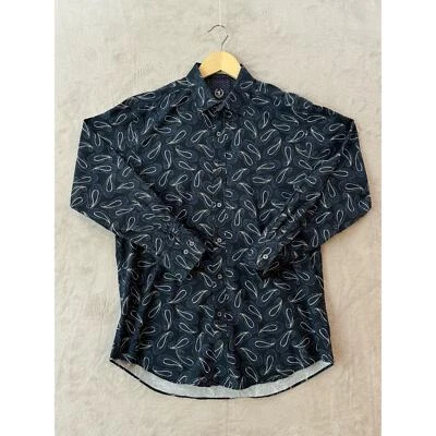 Camisa de vestir Bugatchi Uomo grande 100 % algodón con forma de estampado de cachemira azul marino para hombre  Foto 1 de 4