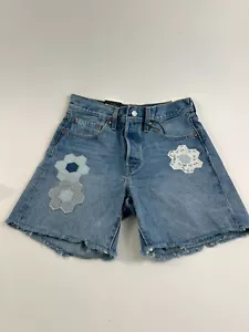 Levi's Premium Women 501 Original Fit Patched Jeans Short Blue NWT - Picture 1 of 18