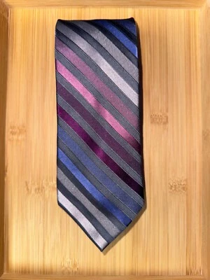 Claiborne Pink Purple Striped Silk Tie - 60L 3.75W - Image 1 of 3