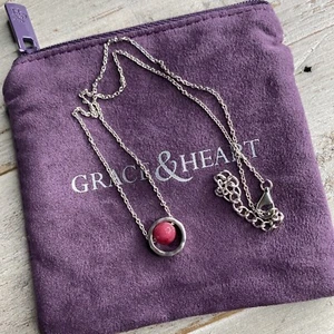Grace & Heart G&H ZIN NECKLACE 16” PLUS 2” .925 STERLING SILVER RED JADE NWOT - Picture 1 of 4