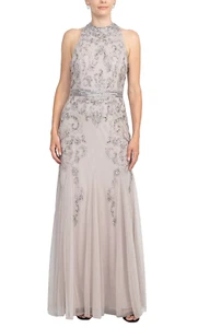 Adrianna Papell Women's New Halter Beaded Gown in Marble 16 $329 - Picture 1 of 7