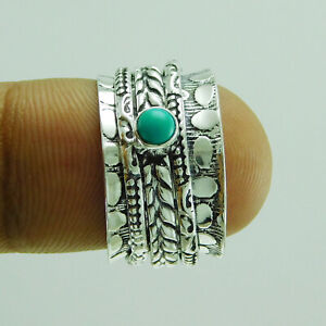 Turquoise Ethnic Jewelry 925 Silver Plated Spinner Ring US Size 8 R-2396