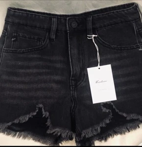 Kancan 1/24 NWT Denim Shorts Cut Off Distressed Stretch Solid Black 🧡 - Picture 1 of 8