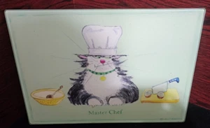 Cute Glass Cutting Board "Master Chef" Kitty - Picture 1 of 2