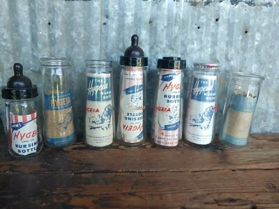 Lote de 7 biberones de lactancia vintage de vidrio Hygeia nuevos con etiquetas NOS biberón de leche Foto 1 de 4