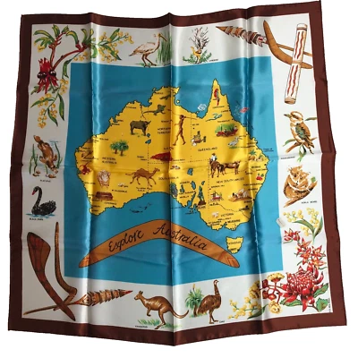 Vintage Scarf Made in Japan Royal Satin Acetate Hand Printed - image 1 of 4